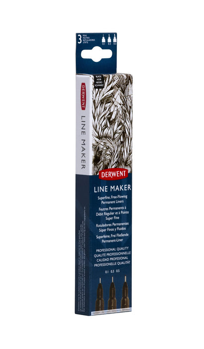 Derwent Superfine Free Flowing Permanent Line Maker, Black, Pack of 3 AO2305560