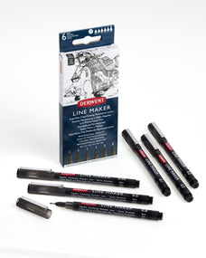 Derwent Superfine Free Flowing Permanent Line Maker, Black, Pack of 6 AO2305559