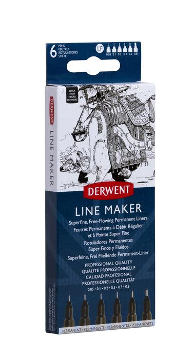 Derwent Superfine Free Flowing Permanent Line Maker, Black, Pack of 6 AO2305559