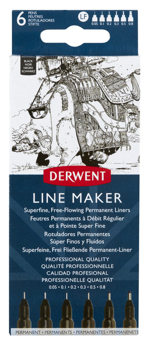 Derwent Superfine Free Flowing Permanent Line Maker, Black, Pack of 6 AO2305559