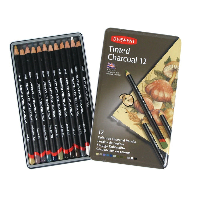 Derwent Tinted Charcoal Pencils - 12 Pencils Set in Metal Tin (2301690) AO2301690-DO