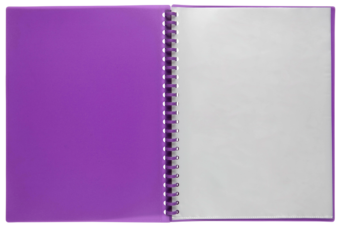 Marbig A4 20 Pocket Insertable Cover Refillable Display Book, Purple Cover