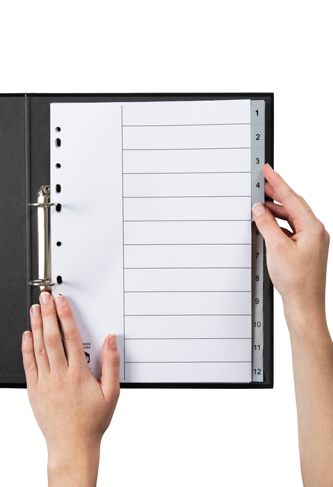 Marbig A4 Grey Polypropylene Indices/Divider, 1-12