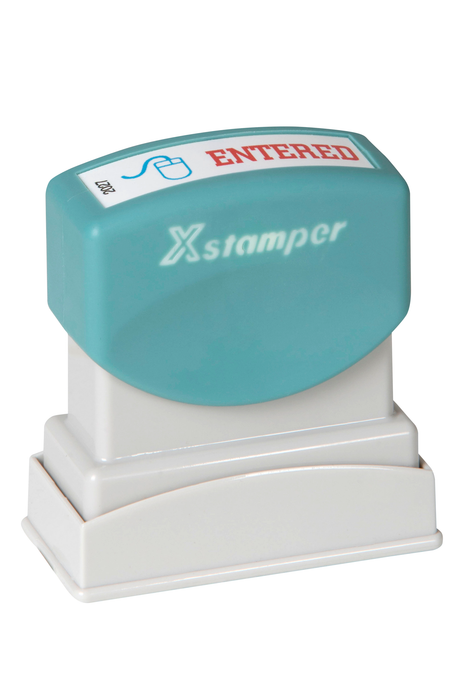 XStamper CX-BN 2027 ENTERED With Icon Self Inking Rubber Stamp, Red/Blue