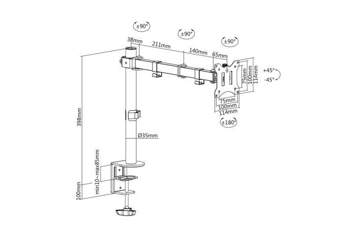 Digitus 15-32" LCD Monitor Arm Stand with Clamp Base DVAF814
