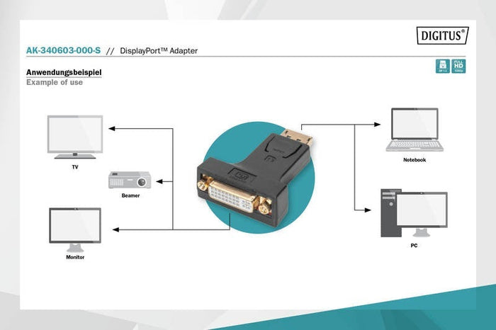 Digitus DisplayPort (M) to DVI-I (F) Adapter DVGR7005
