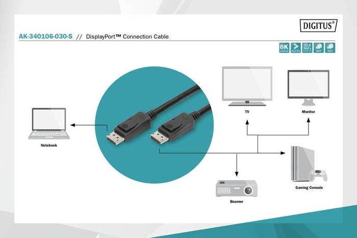 Digitus DisplayPort v1.4 (M) to DisplayPort v1.4 (M) 3m Video Cable DVCA7858