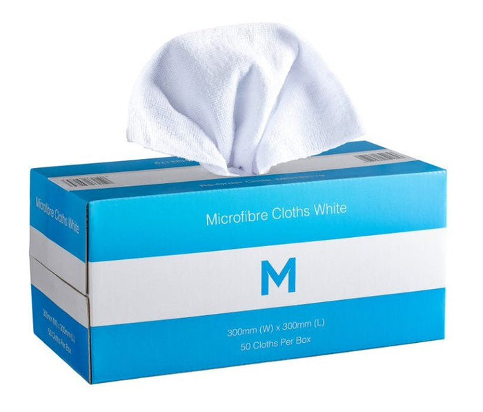 Dispenser Pack Microfibre Cloth 50's pack 300mm x 300mm x 9 Box - White MPH33179