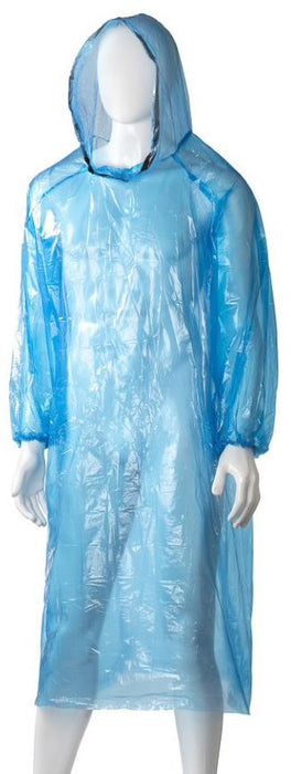 Disposable Polyethylene Hooded Poncho, 800mm x 1300mm x 30mu x 96 pieces - Blue MPH30425