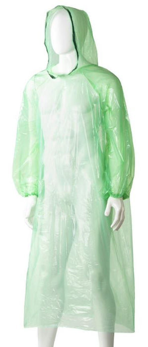 Disposable Polyethylene Hooded Poncho, 800mm x 1300mm x 30mu x 96 pieces - Green MPH30426