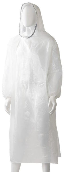 Disposable Polyethylene Hooded Poncho, 800mm x 1300mm x 30mu x 96 pieces - White MPH30420