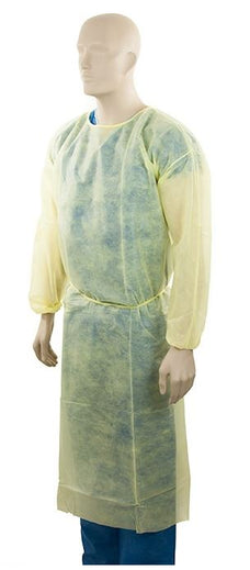 Disposable Polypropylene Isolation Gown, 1200mm x 1400mm x 30 pieces - Yellow MPH30485