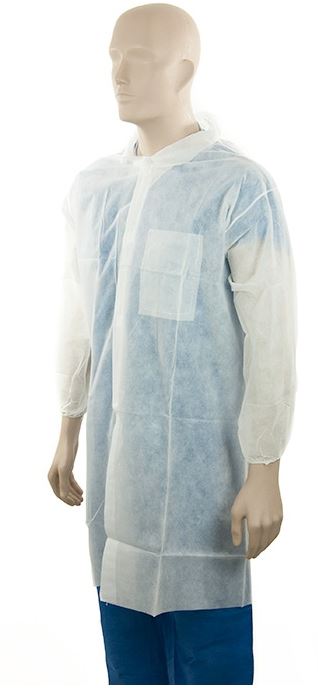 Disposable Polypropylene Laboratory Coat, Large (L) Size x 25 pieces - White MPH30450