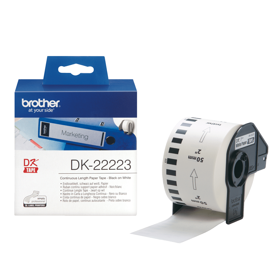 DK-22223 Continuous Paper Label Roll - Black on White - 50mm wide ...