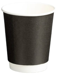 Double Wall PE Paper Cups, Black, 8oz, 80mm Diameter, 280ml x 500's pack MPH16075