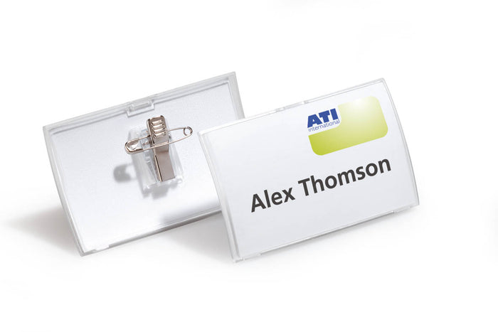 Durable Name Badge With Click Fold Combi Clip, 54mm x 90mm, Box of 25 AO821419