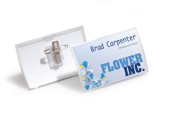 Durable Name Badge With Click Fold Combi Clip, 54mm x 90mm, Box of 25 AO821419