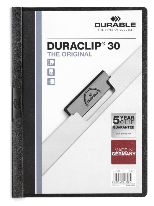 Duraclip A4 30 Sheet Punchless Document File Black AO220001