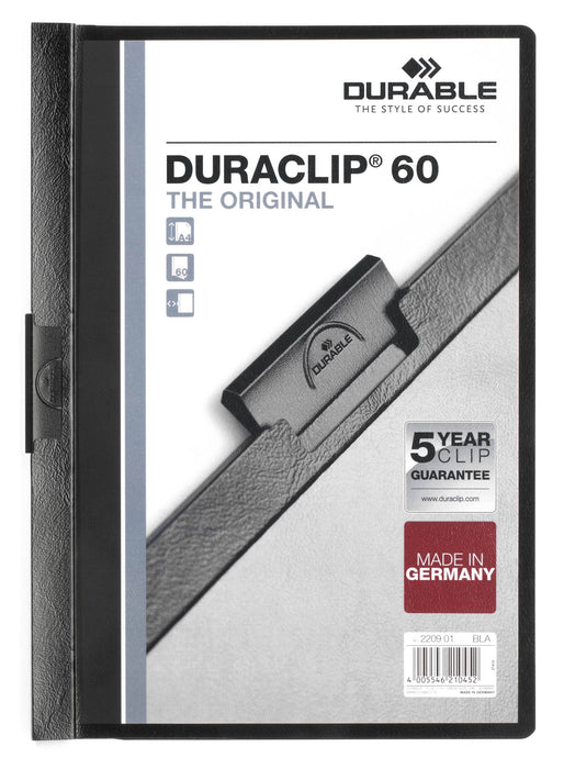 Duraclip A4 60 Sheet Punchless Document File Black AO220901