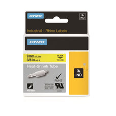 DYMO 18054 Genuine Rhino Industrial Labels- Heat Shrink Tube, 9mm Black on Yellow. - Temperature Rating -19C to +135C CD18054