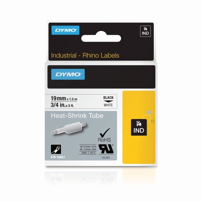 Dymo 18057 Genuine Rhino Tube Heat-Shrink Tube 19mm, Black on White DSDY18057