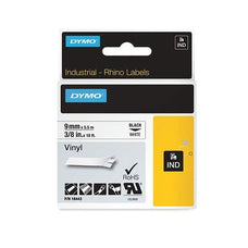 DYMO 18443 Genuine Rhino Industrial Vinyl Labels, 9mm x 5.5m, Black on White CD18443