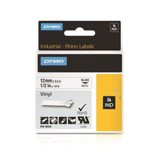 DYMO 18444 Genuine Rhino Industrial Vinyl Labels, 12mm x 5.5m, Black on White CD18444