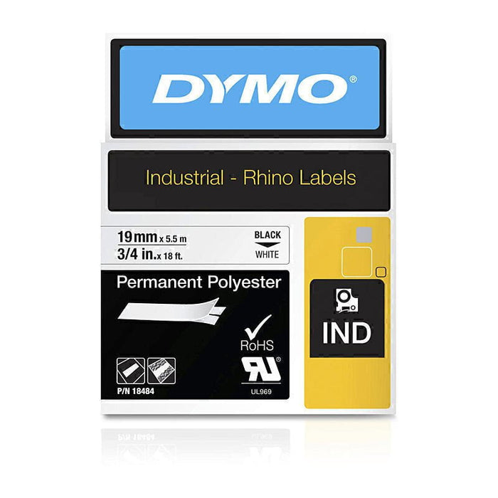 Dymo 18484 Genuine Rhino Black on White 19mm Tape DSDY18484