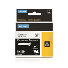 DYMO 18484 Genuine Rhino Industrial Labels - Permanent Polyester 19mm, Black on White - Temperature Rating -40C to +150C. CD18484