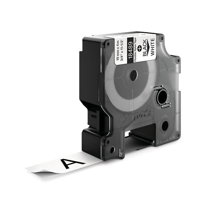 DYMO 18489 Genuine Rhino Industrial Labels-Flexible Nylon, 19mm Black on White - Temperature Rating -25.56C to +80 CD18489