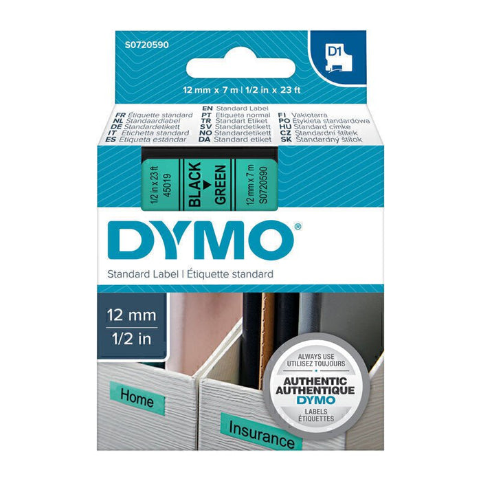 Dymo Black on Green 12mm x 7m Label Tape DSDYS0720590