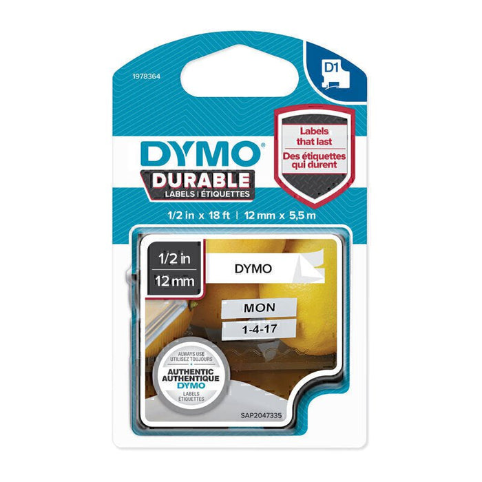 Dymo D1 Black on White 12mm x 5.5m Label Tape DSDY1978364