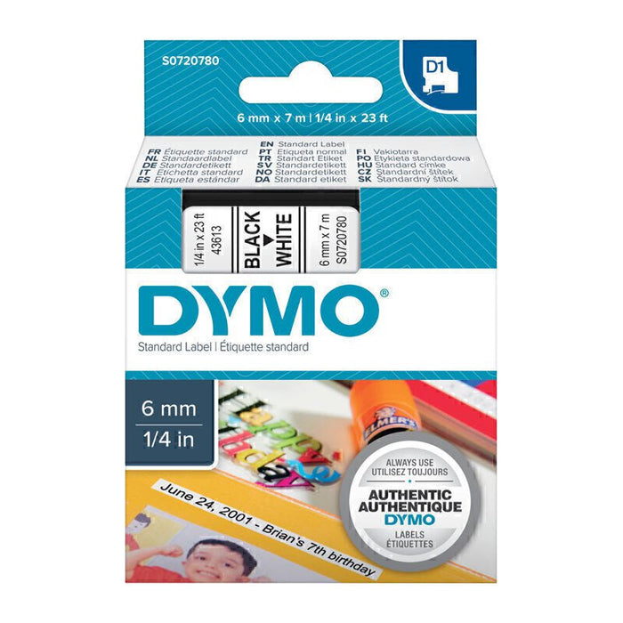 Dymo D1 Black on White 6mm x 7m Label Tape DSDYS0720780