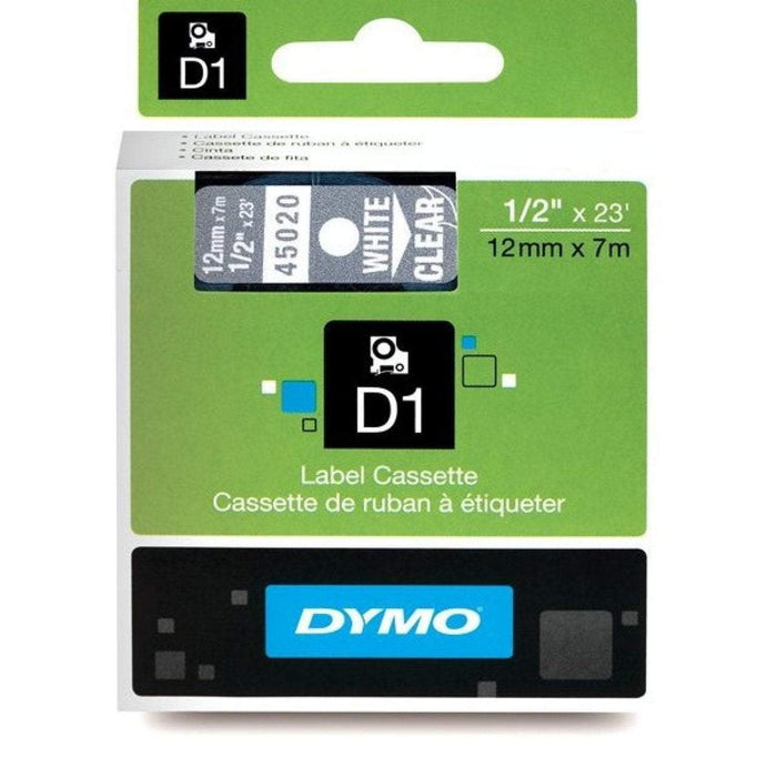 Dymo D1 Tape 12mm White on Clear (45020) DSDYS0720600