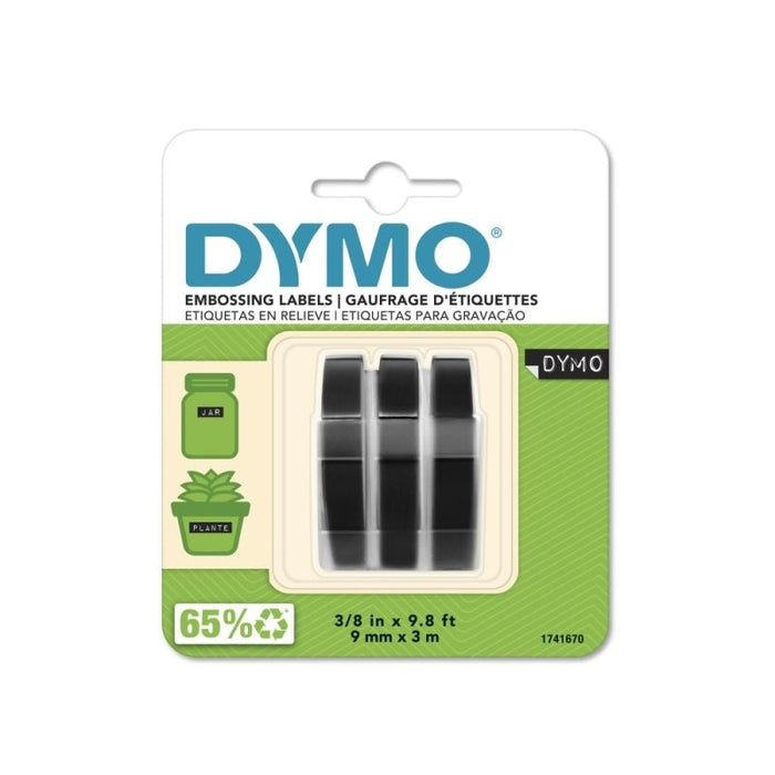 Dymo Embosser Tape, Black 9mm x 3m, 3 Pack DSDY1741670