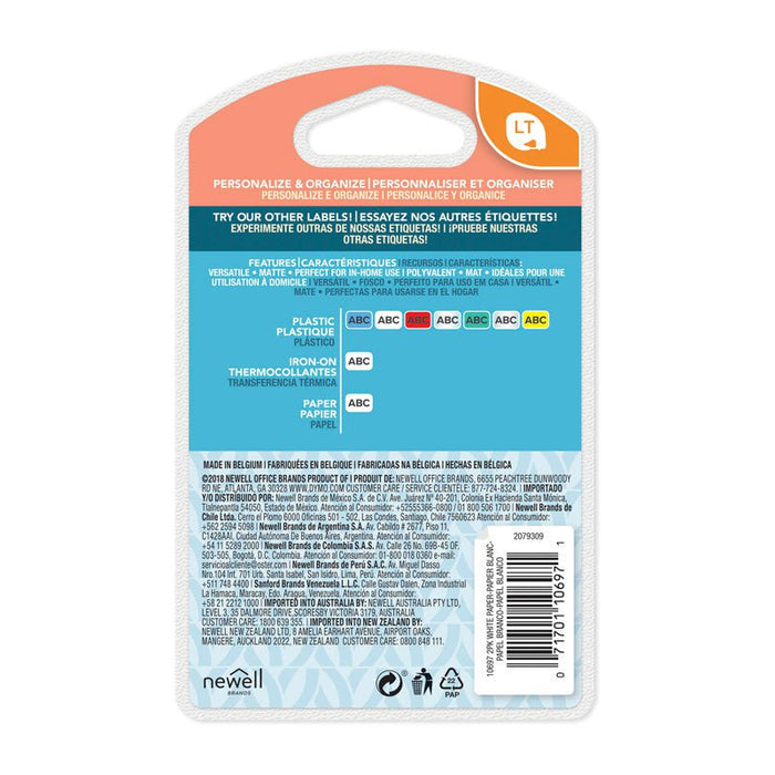 Dymo LetraTag Paper 12mm x 4m White Label Tape, Pack of 2 DSDY10697