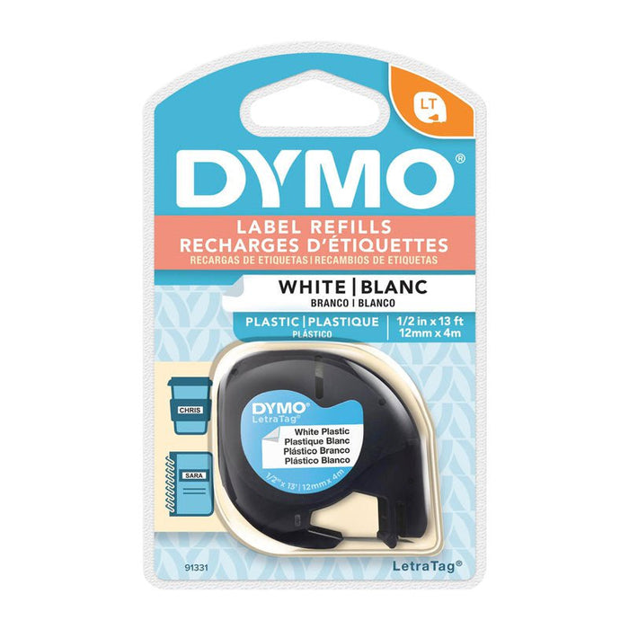Dymo LetraTag Plastic 12mm x 4m White DSDY91331