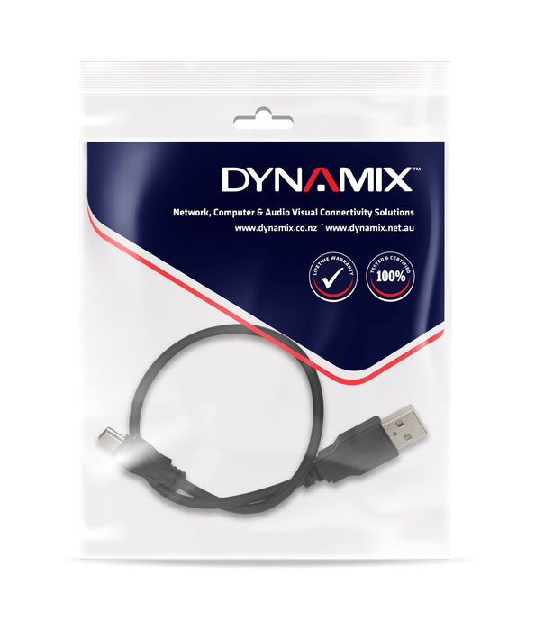 DYNAMIX 0.3m USB 2.0 Mini-B (5-pin) Male to USB-A Male Connectors. CDC-U2AMB-03