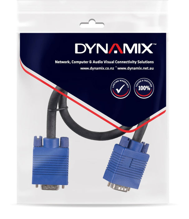 DYNAMIX 0.5m VESA DDC1 & DDC2 VGA Male/Male Cable - Moulded, BLACK Colour. Coaxial Shielded CDC-VDDCBK-MM0