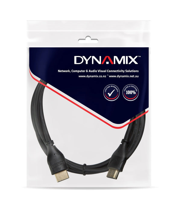 DYNAMIX 1.5m HDMI 10Gbs Slimline High-Speed Cable with Ethernet. Max Res: 4K2K@24/30Hz (3840x2160) 8 Audio channels. 8bit colour depth. Supports CEC, 3D, ARC, Ethernet. CDC-HDMIHSE-1H