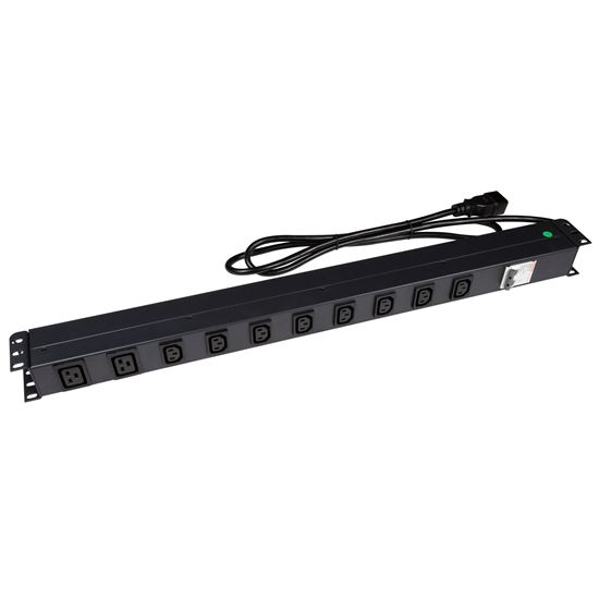 DYNAMIX 10 Outlet Vertical Power Rail (8x 10A IEC C13 & 2x 16A IEC C19). with 6KA C-Curve Circuit Breaker. Integrated 2m power cord (16A IEC C20) 0RU. Colour Black. CDRPR-IEC-16A10V