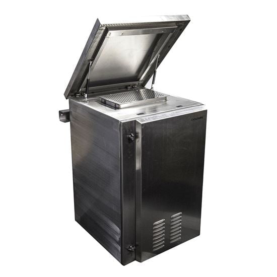 DYNAMIX 18RU Stainless Vented Outdoor Wall Mount Cabinet (611x625 x915mm). SUS316 Stainless Steel Construction. IP45 rated. Supplied with dual extractor fans & input/output air filters. CDRODWSS18-600FK