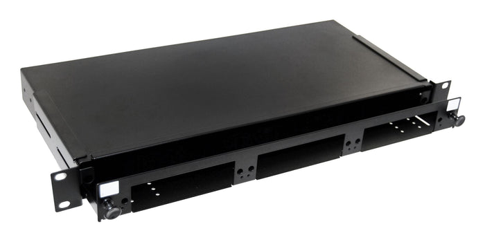 DYNAMIX 19'' 1U Fibre Patch Panel 3x Slot Ver5. Metal Sliding Drawer Black. Supplied with 2x 24 Port Splice Cassette, Cable Management Accessories & Cable Gland CDFPP3PB