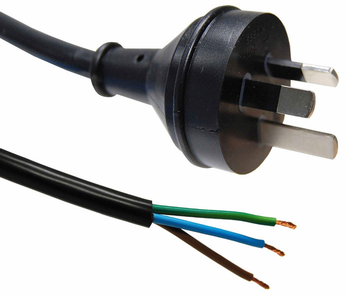DYNAMIX 1M 3-Pin Plug to Bare End, 3 Core 1mm Cable, Black Colour, SAA Approved CDC-PB3C10-1
