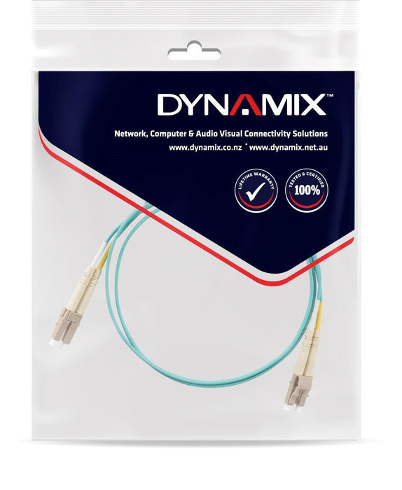 DYNAMIX 1M 50u LC/LC OM3 Fibre Lead (Duplex, Multimode) Aqua LSZH Jacket CDFL-LCLC50-1