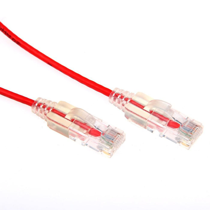 DYNAMIX 1m Cat6A 10G Red Ultra-Slim Component Level UTP Patch Lead (30AWG) with RJ45 Unshielded Gold Plated Connectors. Supports PoE IEEE 802.3af (15.4W). CDPLSR-C6-1