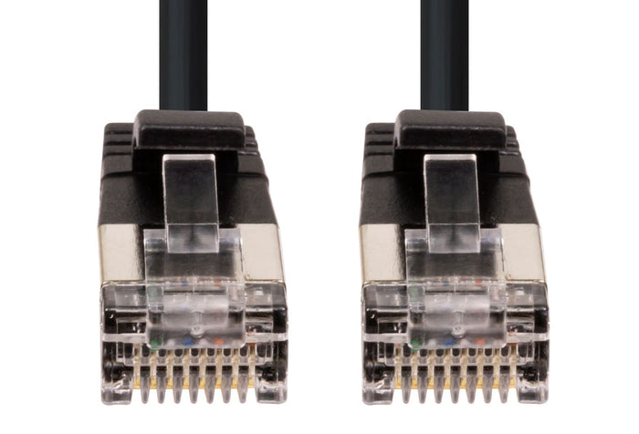 DYNAMIX 1m Cat6A S/FTP Black Ultra-Slim Shielded 10G Patch Lead (34AWG) with RJ45 Gold Plated Connectors. Supports PoE IEEE 802.3af (15.4W). CDPLSSK-C6A-1