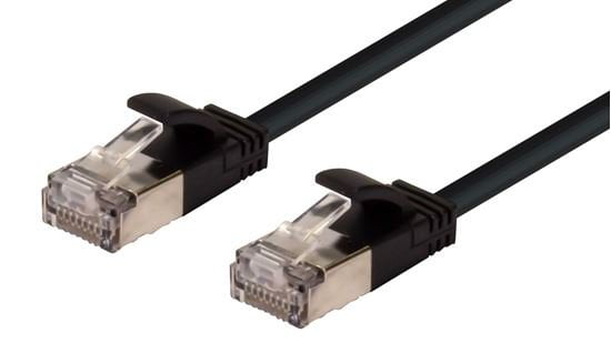 DYNAMIX 1m Cat6A S/FTP Black Ultra-Slim Shielded 10G Patch Lead (34AWG) with RJ45 Gold Plated Connectors. Supports PoE IEEE 802.3af (15.4W). CDPLSSK-C6A-1