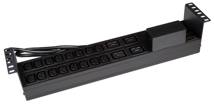DYNAMIX 20 Outlet Horizontal Power Rail  (16x 10A IEC C13 & 4x 16A IEC C19). with 6KA C-Curve Circuit Breaker. Integrated 2m power cord (16A IEC C20) 2RU. Colour Black. CDRPR-IEC-16A20H