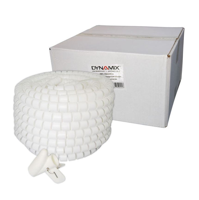 Dynamix 20m x 25mm Easy Wrap, Cable Management Solution, Bulk Packed, Colour White, Includes Tool CDEW-2520W